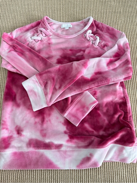 btween Other - btween Pink Tie-Dye Velour Hoodie with Lace-Up Shoulders